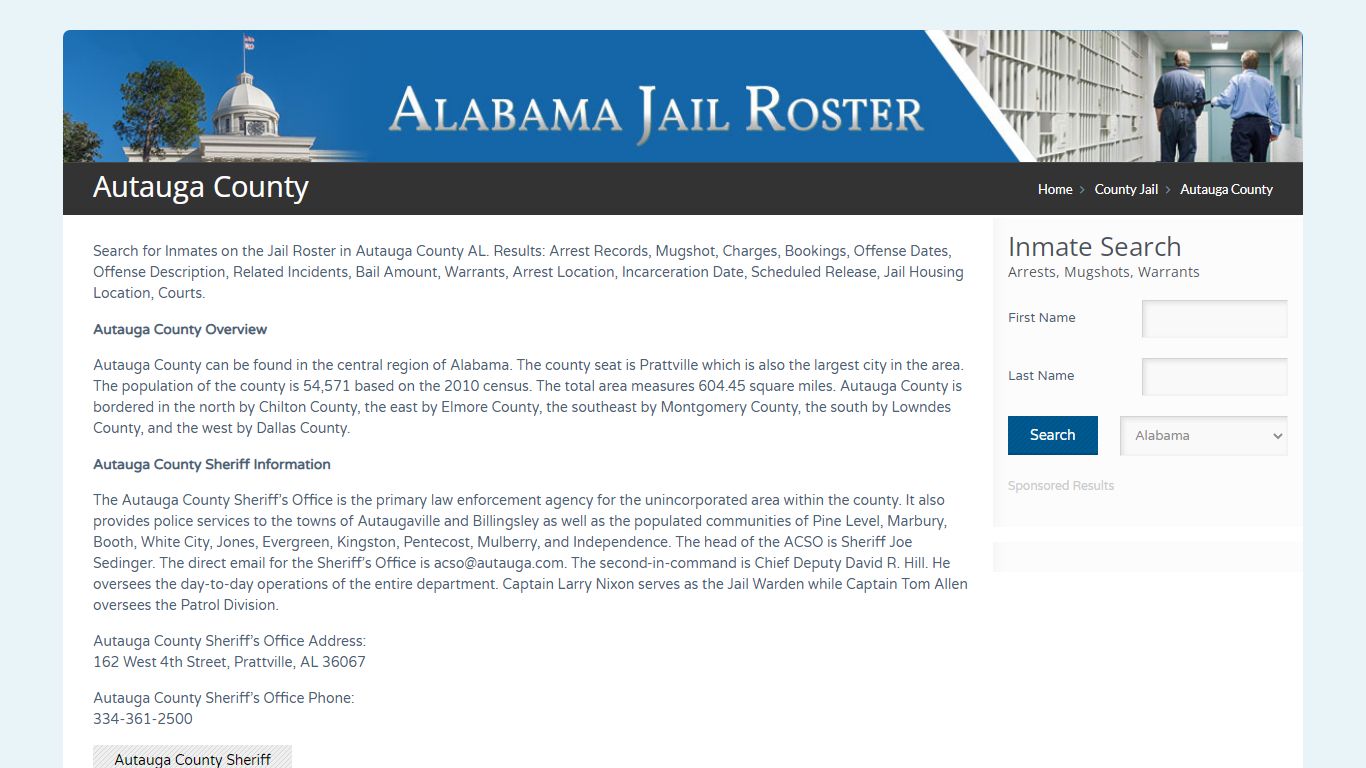 Autauga County | Alabama Jail Inmate Search