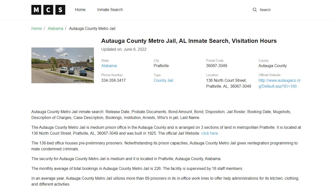 Autauga County, AL Jail Inmates Search, Visitation Rules