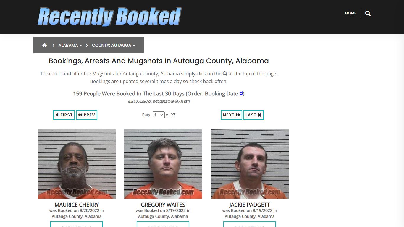 Bookings, Arrests and Mugshots in Autauga County, Alabama